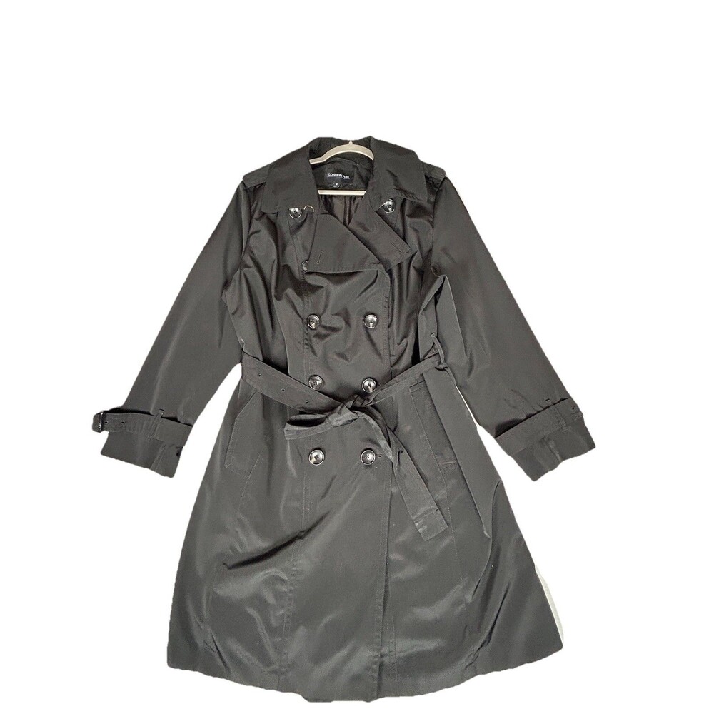 London Fog Women’s  Double-Breasted Trench Coat w/ Belt-Black Sz 1X